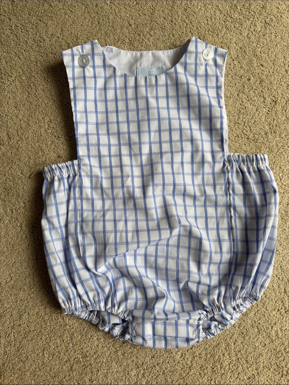 Little English White and Light Blue Check Diaper Cover Bubble Romper